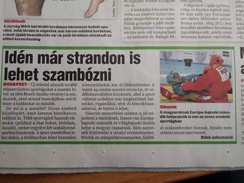 [Mass media] Publication about SAMBO in the biggest Hungarian daily newspaper "BLIKK"