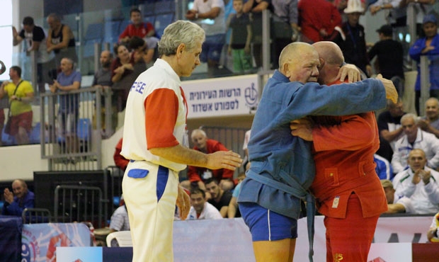 All the medalists of the second day of the World sambo Championship among masters in Ashdod